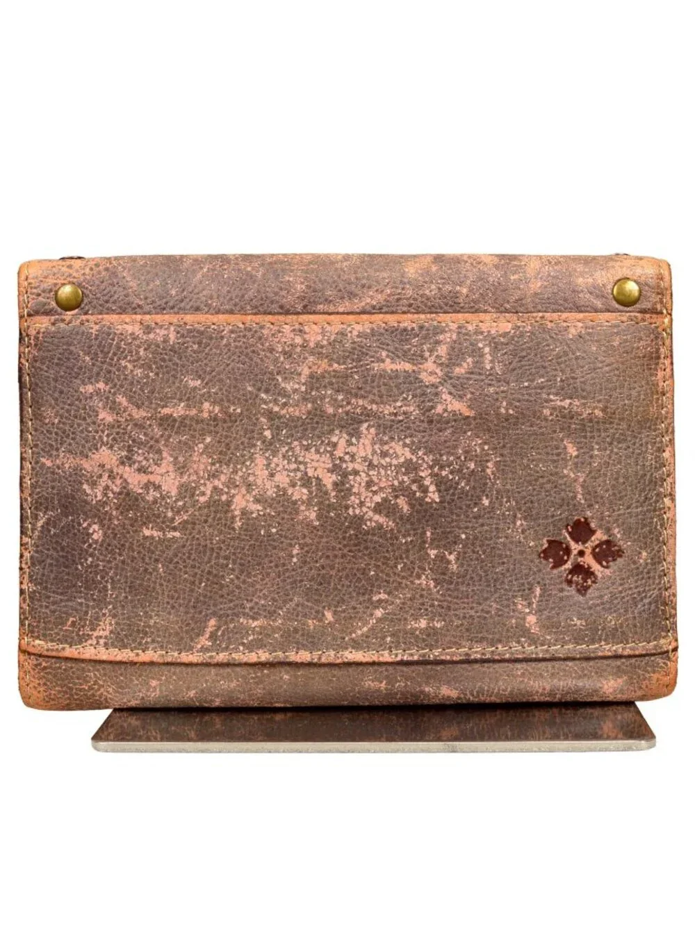 Patricia Nash Brown Italian Leather Studded Trifold Wallet
